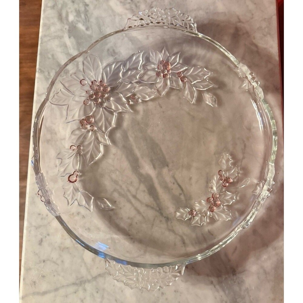 Studio Nova by Mikasa Festive Poinsettia Round Crystal Serving Platter 15.75"